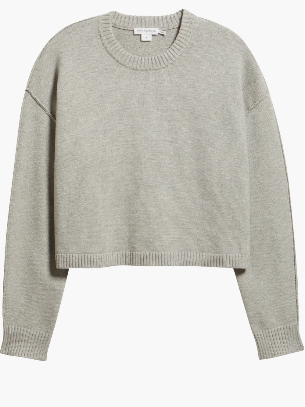 Good American Cozy Crewneck Cropped Sweater in Melange Gray -EUC! ☕️🌚🩶